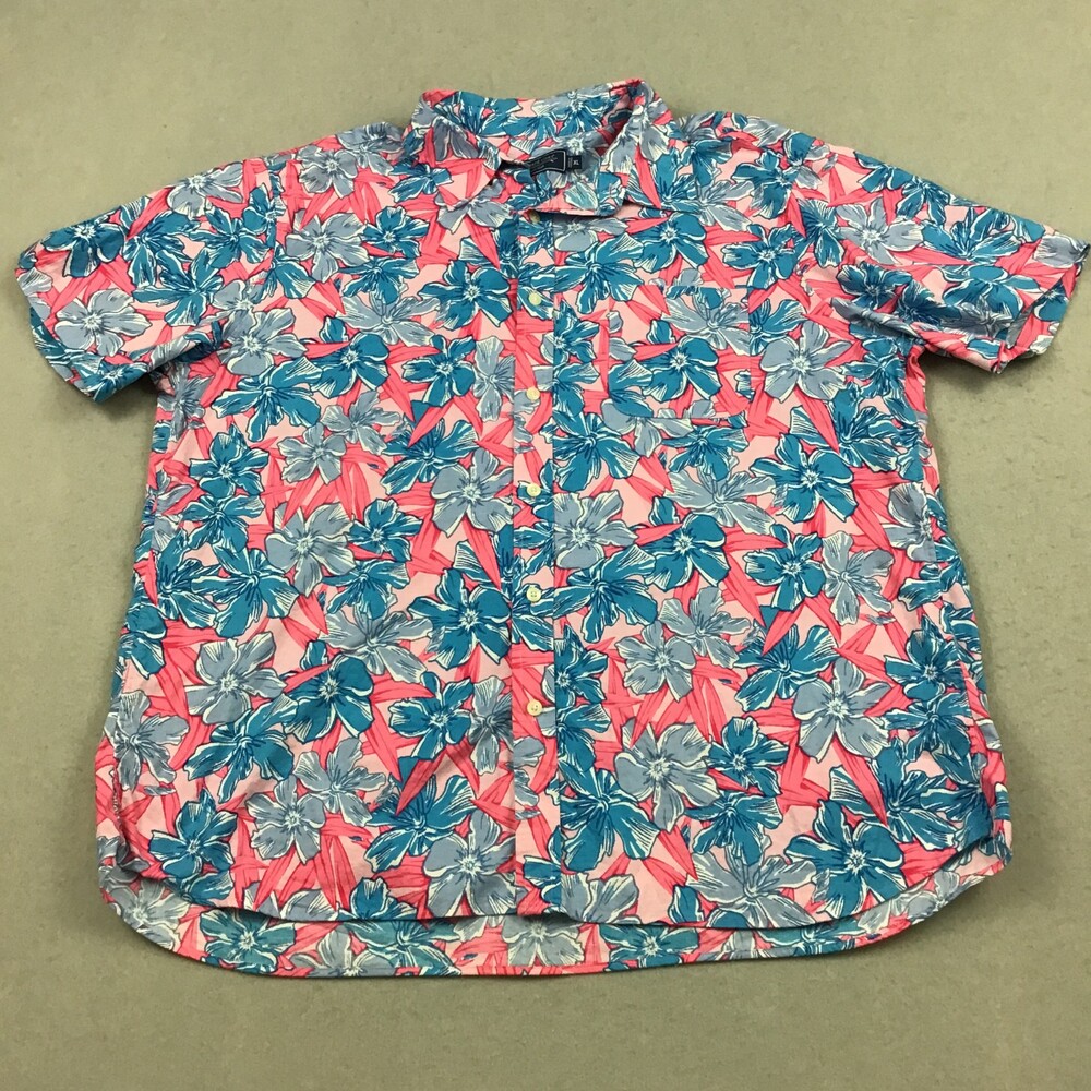 Vineyard Vines Shirt Men Extra Large Blue Floral Button Up Short Sleeve Pocket